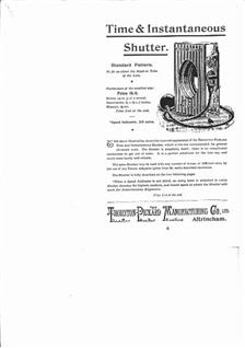 Thornton Pickard Shutters manual. Camera Instructions.